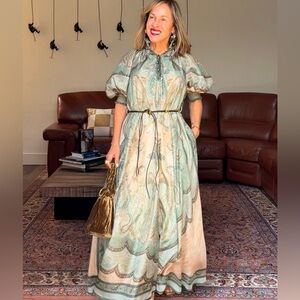 Zimmermann Green and Cream Maxi Dress